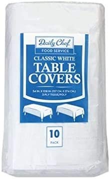 Daily Chef Disposable Table Cover, White, 1 pack of 10 cloths