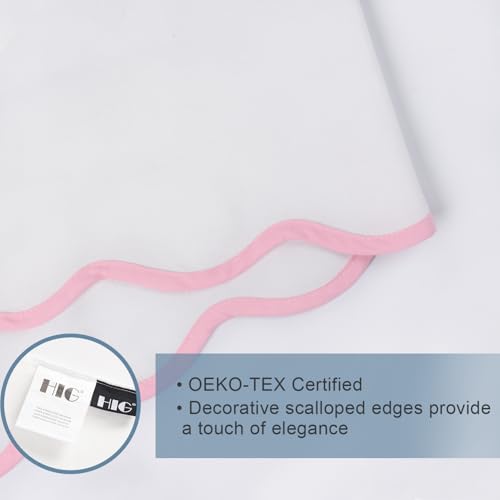 HIG Off-White Chic Queen Bed Skirt - Easy Fit Scallop Edge Pleated Bedskirts, 14 Inch Drop Anti-Slip Dust Ruffle, Thick Fabric for Enhanced Privacy, Pre-Washed for Long-Lasting Use(N60022)