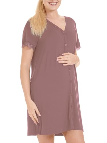 Herzmutter Wochenbett Nachthemd Damen Geburt - OekoTex 100 - Knopfleiste -...