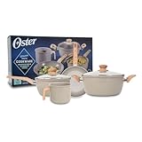 OSTER JOGO DE PANELAS E LEITEIRA MARBLE EDITION CINZA DUST – 4 PEÇAS COM REVESTIMENTO CERÂMICO ANTIADERENTE, ALÇAS EM SILICONE ANTITÉRMICO E BASE COMPATÍVEL COM INDUÇÃO