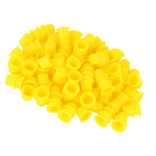 Healeved 100pcs Yellow Ink Cups for Tattooing Disposable Plastic Pigment Cups Easy Cleaning Storage Ink Kit