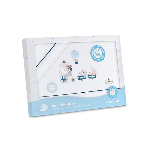 Juego de Sábanas de Cuna de FRANELA Jirafa Bicicleta en blanco y petróleo · 100% Algodón · 3 piezas