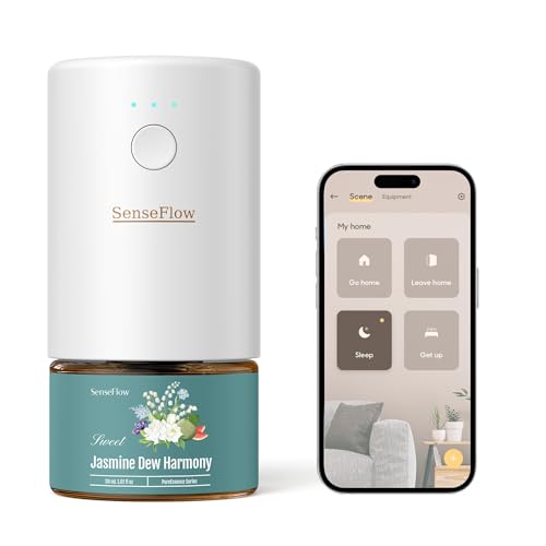 SenseFlow Difusor Aceites Esenciales Difusor de Aromas Smart Wi-Fi SF101S Pro -Ultrasónico Sin Agua, 100 % Vegetal, Aromaterapia120 Días, para Hogar, Hotel y Estudio hasta 100 ㎡, Armonía de Jazmín