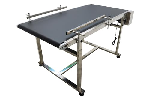 WYDDDARY PVC Flat Belt Conveyor Stainless Steel Conveyor Machine 59x27.5inch Industrial Transport Conveyor 110V 250W Adjustable Speed Double Guardrail Electric Conveyor Black