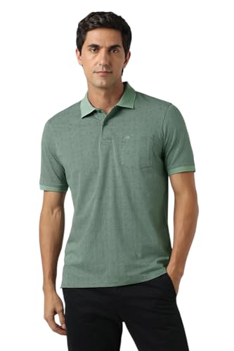 Image of Peter England Men's Cotton Maze Geometric Print Polo T-Shirt - Casual Wear | Modern & Stylish