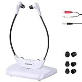 SIMOLIO 2.4G Analog Wireless TV Headsets with 100ft Transmit Range, No Pairing, No Delay, TV Voice Highlighting Headphones for Seniors, Wireless TV Headphones with Extra Soft Earbuds (SM-823 Pro)