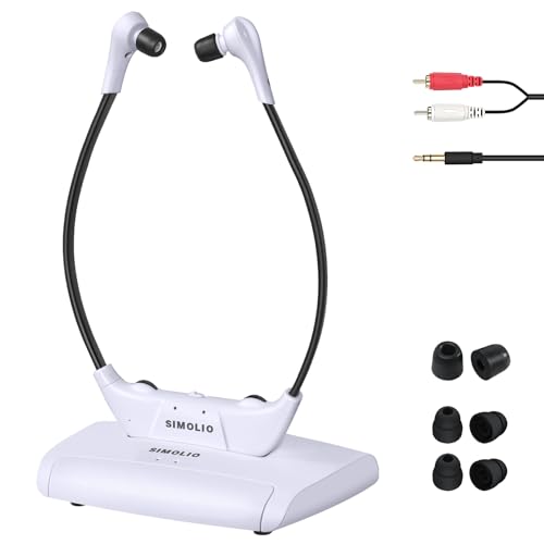 SIMOLIO Wireless TV Headsets, TV Hearing Devices, Hearing Assistance TV Listening Headphones System for Seniors, Analog Wireless TV Headphone with Extra Soft Earbuds, TV Sound Amplifier (SM-823 Pro)