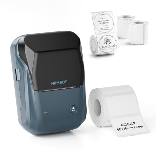 Image of NIIMBOT B1 Label Maker with 1 Roll 50x30mm Labels and 3 Rolls 50x50mm Round Labels for for Small Business,Office,Home,School