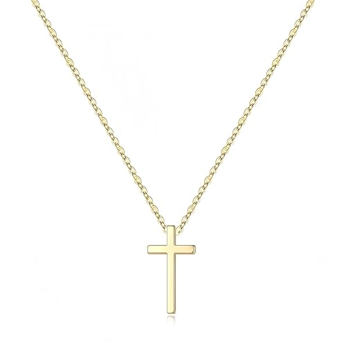 THXFUNAREA Cadena de cruz para mujer, delicado collar de cruz chapado en oro de 14 quilates, gargantilla multicapa, joyería moderna para mujeres, dorado