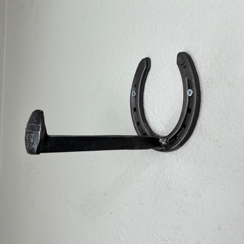 Rustic Toilet Paper Holder Wall Mounted Great for Vintage Bathroom - Wall Mounted Horseshoe and Railroad Spike - Black - The Heritage Forge image 5