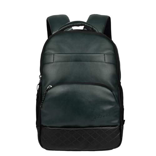 F Gear Luxur 25L Medium Laptop backpack Fits upto 16" Laptop faux Artificial Leather Water resistant lightweight, Gifts for Men Women Boys Girls Adults, College/School/Office/Travel Bag (O Green)