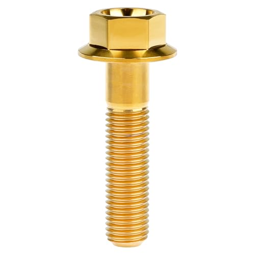 Image of Ti Screws M10 x 20 25 30 35 40 45 50 55 60 65 70 75 80 90 100mm 1.25 Pitch Titanium Flange Hex Bolt Pack of 4 (Gold, M10x45mm)