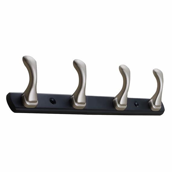 Image of ELUVIA Zinc Alloy 4 Pin Wall Hooks for Hanging Cloth and Towel Hangers for Wall Hook,Hook Rail Home Bathroom Kitchen & Bedroom (Pack of 1, Silver Black, 4 Hook)