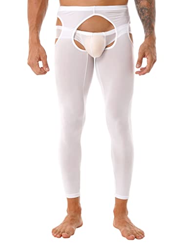 Zaldita Men's Compression Pants Transparent Sports Yoga Leggings Workout Tights Sheer Hot Pants White One Size