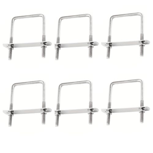 Image of 6 Pcs Square U Bolt in Zinc Plated U Bolt Zn, Industrial and Scientific Supplies U Bolts, Galvanized Steel Square Trailer U-Bolt for Boat Trailer Tube, Rectangular Wood and Metal Objects