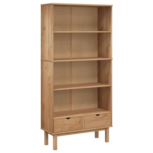 vidaXL Bibliothèque avec 2 Tiroirs Étagère à Livres Meuble de Rangement Salle de Séjour Maison Intérieur Marron Bois de Pin Massif