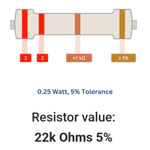 Image of 22k Ohm Resistor 1 /4W 5% Tolerance, Pack of 100 (22k Ohm)