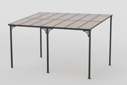 HOMASIS 3x4m Pergola Murale Extérieure à Toit Incliné,Tonnelle de Jardin Cadre en Métal, Pavillon avec Protection Solaire, Auvent Ombrage Imperméable pour Patio Terrasse Porche Cour