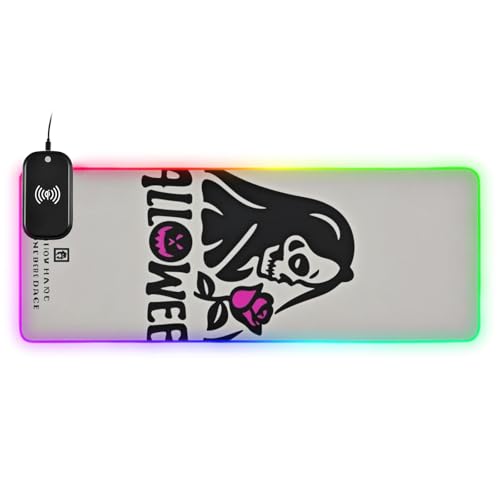 Grand tapis de souris lumineux tête de mort noire grand format XXL