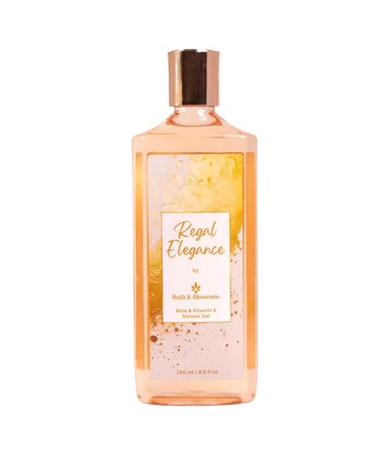 Image of Bath & Blossoms Regal Elegance Shower Gel | Warm Amber & Musk | Rich Foaming Lather | Aloe Vera & Vitamin E | Hydrating Gentle formula suitable for all skin types | 100% Paraben Free & Vegan | Premium Body Care
