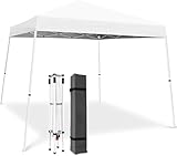 BouPower 10x10 Pop Up Canopy Tent,Outdoor Canopy Beach Tent Slant Legs with Storage Bag, Folding Portable Gazebo, Instant Shelter Tents for Events, Parties, Camping, White