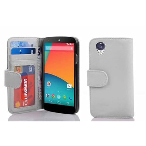 Cadorabo Funda Libro para LG Nexus 5 en Blanco MAGNESIO   Cubierta Proteccíon con Cierre Magnético e 3 Tarjeteros   Etui Case Cover Carcasa