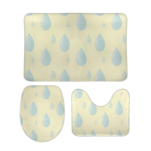 QAZPL Nuansexi Bathroom Rug Sets Drawing Water Drops Blue Color Bath Toilet Rugs Set 3 Piece Anti Slip U-Shape Contour Toilet Mat Coral Velvet Absorbent Machine Washable Bathroom Toilet Decor