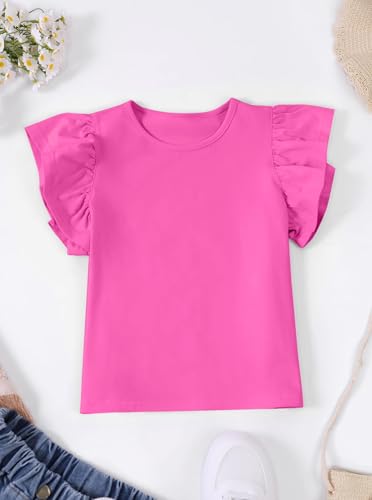 Image of Girls' Summer Shirts Cute Tops Ruffle Sleeve Crew Neck Casual Tees