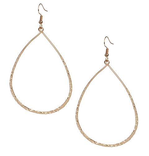 Large Lightweight Statement Open Hoop Teardrop Earrings in Gold with Wavy Texture for Women | SPUNKYsoul Collection