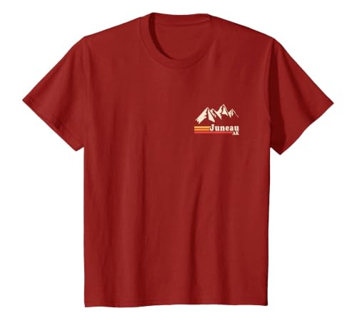 Retro Juneau Alaska AK Mountain T-Shirt, Youth, Cranberry Red, Medium