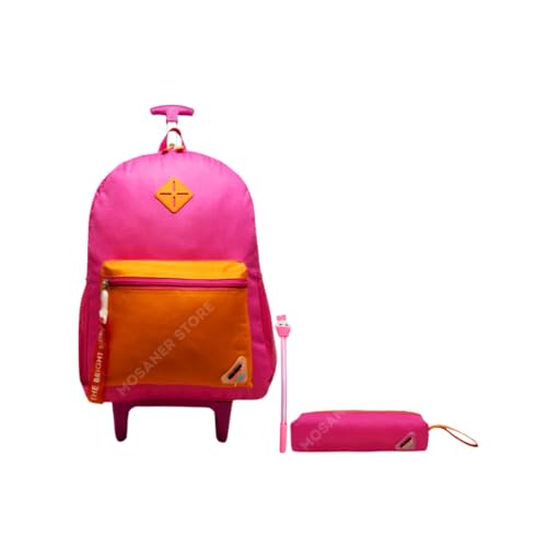 Mochila Rodinha Feminina Adulto Juvenil Colorida com Estojo Cor Rosa e Laranja
