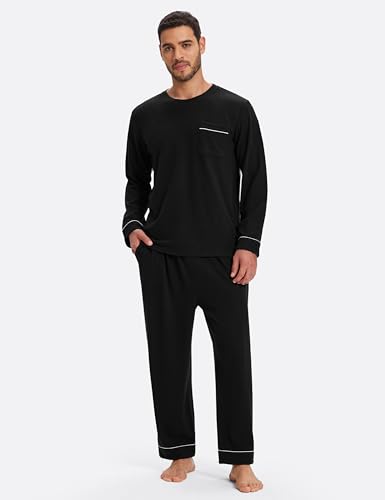 Image of Mofiz Men's Pajama Sets Viscose Long Sleeve Crewneck Warm Sleepwear