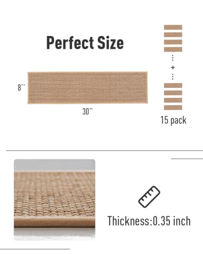 PADOOR Non Slip Peel and Stick Stair-Treads for Wooden Steps 15PCS | Self Adhesive Backing Stair-Runners for Wooden Steps Indoor, Residue Free Carpet Stair Treads for Kids and Dogs 8"x30" Beige - image 6