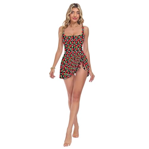 Maillot de bain une pièce rouge et noir à motif fleurs de cerisier pour femme