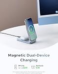 UGREEN Qi2 25W 2 in 1 Wireless Charging Station, Magsafe Qi2 Certified Foldable Fast Charger Stand Compatible with iPhone Air 17 Pro Max 16 15 14 13 12, Portable Travel Dock (1M Cable, No Adapter)