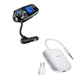 Nulaxy Car Bluetooth FM Transmitter [2024 Upgraded] with 1.44' Display Flexible - KM18 & Nulaxy Air in-Flight Bluetooth Wireless Audio Transmitter Receiver for 2 AirPods & Wireless Headphones - BR18