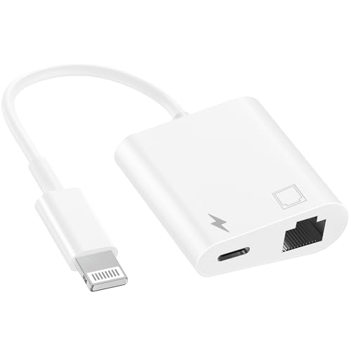 [Apple MFi Certified] 2 in 1 Lightning to RJ45 Ethernet LAN Network Adapter with Charge Port Compatible with iPhone/iPad/iPod Models Plug and Play Ethernet Network Supports 100Mbps
