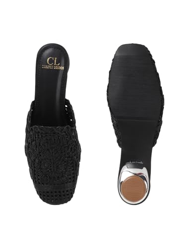 Image of Carlton London Women's Metallic Woven Slip-On Intricate Pattern Low Heel Sandal