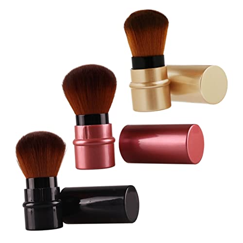 SHERCHPRY 3pcs Retractable Foundation Brush Set Makeup Tool Set Powder Brush Highlighter Kit Portable Makeup Cosmetic Applicator