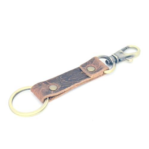 Image of JJNUSA Genuine Leather Keychain Walnut Leather Key Holder Mens Belt Key Chain Ring Fob