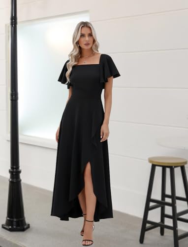 Image of LightlyKiss Women's Square Neck Backless Dress High Slit Wedding Guest Dress Formal Cocktail Party Dress