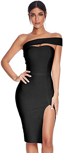Image of meilun Women's One Shoulder Bandage Dresses for Women Wedding Guest Sexy Formal Midi Dress