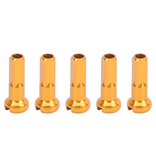 equlup 100Pcs Bike Spoke Nipple, Aluminum Alloy Spoke Cap Cover 14x6mm/0.55x0.24in Cycling Replacement Accessories Set for Inner Diameter 2mm Spokes (Gold)