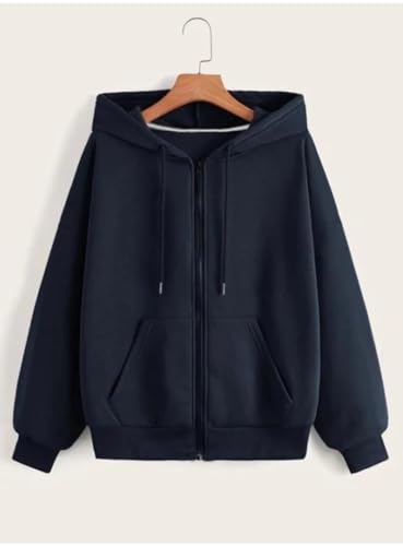 Image of Rabboni Women's Solid Zip-Up Hoodie Jacket | Full Sleeve Hooded Sweatshirt with Kangaroo Pockets | Casual Winter Wear Hoodie for Women