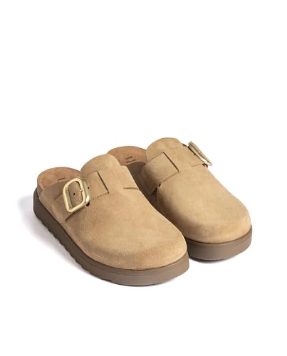 Yokono Sabots Plats TUEZ-599 Marron Clair | Chaussures Printemps-été Femme | Cuir de Vachette suédé | 4 cm – vue 2