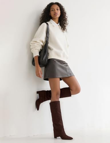 Image of Knee High Boots Women Fold Over Boots Chunky Heel Pointed Toe Tall Boots | Fashion Slouchy Boots,Side Zipper Shark Boots,Fall Spring Winter Fashion Dress Tall Boots,Evening Bridal office Long Boots
