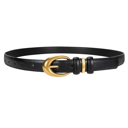 Image of TRIWORKS Women Leather Belt for Jeans Pants Fashion Ladies Skinny Faux Leather Dress belt with Gold Buckle