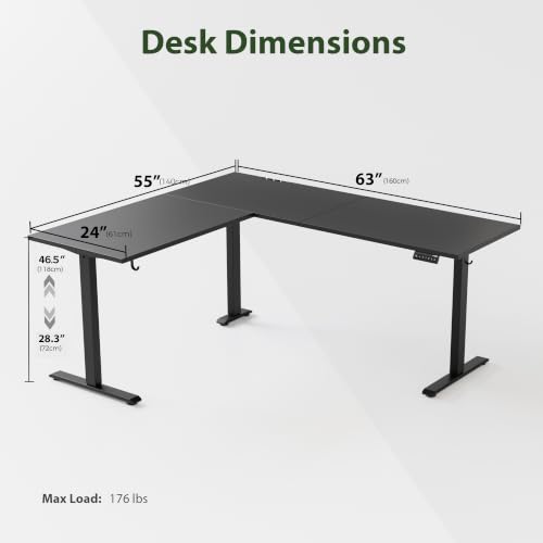 Image of Agilestic L Shaped Standing Desk 63 x 55 inch Adjustable Height, Electric Corner Standing Desk, Sit Stand Computer Table with Splice Board, Black
