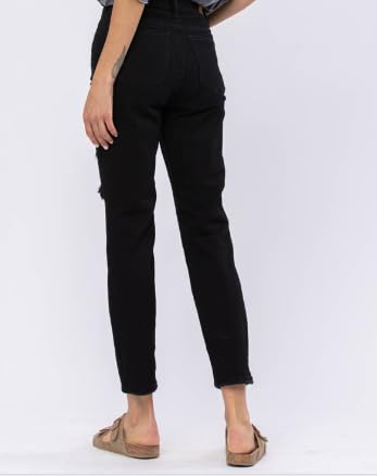 Judy Blue Women's High Waist Destroyed Boyfriend Jeans - Stretchy & Comfortable Black Denim 82161-4