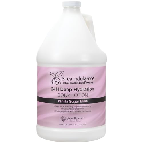 Ginger Lily Farms Botanicals Shea Indulgence 24H Deep Hydration Body Lotion, 100% Vegan & Cruelty-Free, Vanilla Sugar Bliss Scent, 1 Gallon (128 fl oz) Refill